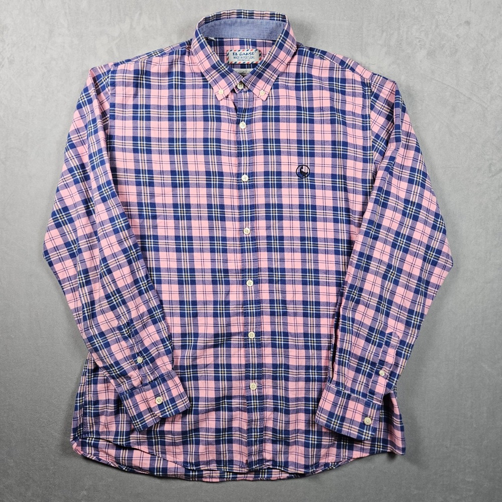 El Ganso Dress Shirt Mens 15.5 (EU 41) Pink/Blue Plaid Cotonificio Albini